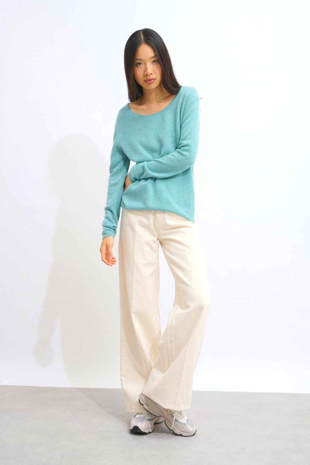 LANFON mottled green boat-neck sweater 100% cashmere