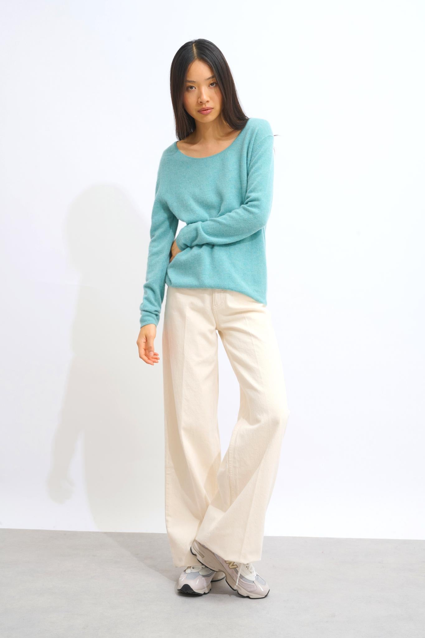 LANFON mottled green boat-neck sweater 100% cashmere