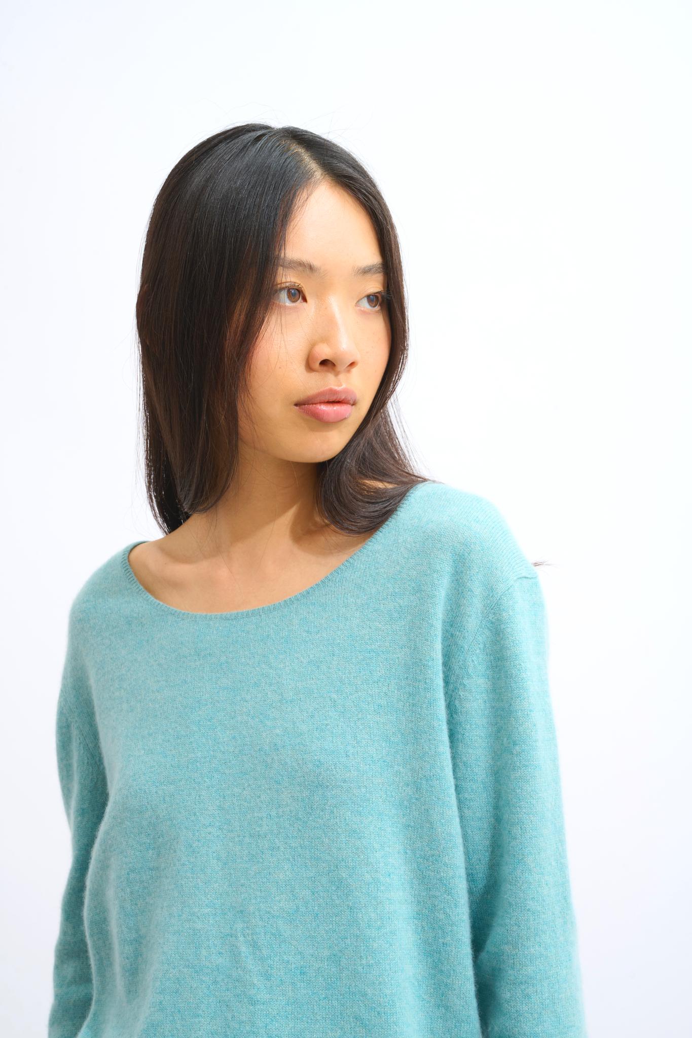 LANFON mottled green boat-neck sweater 100% cashmere