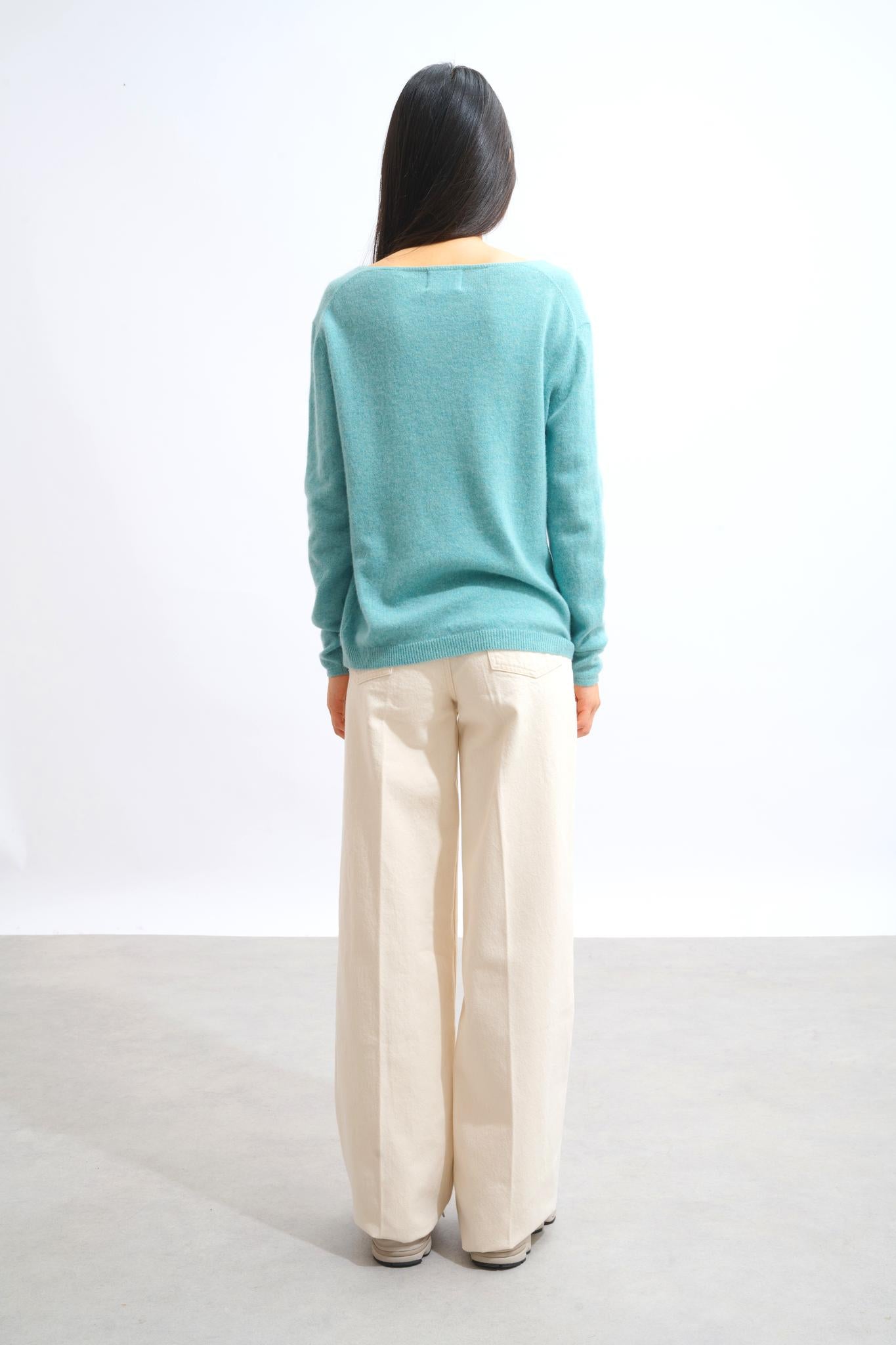 LANFON mottled green boat-neck sweater 100% cashmere