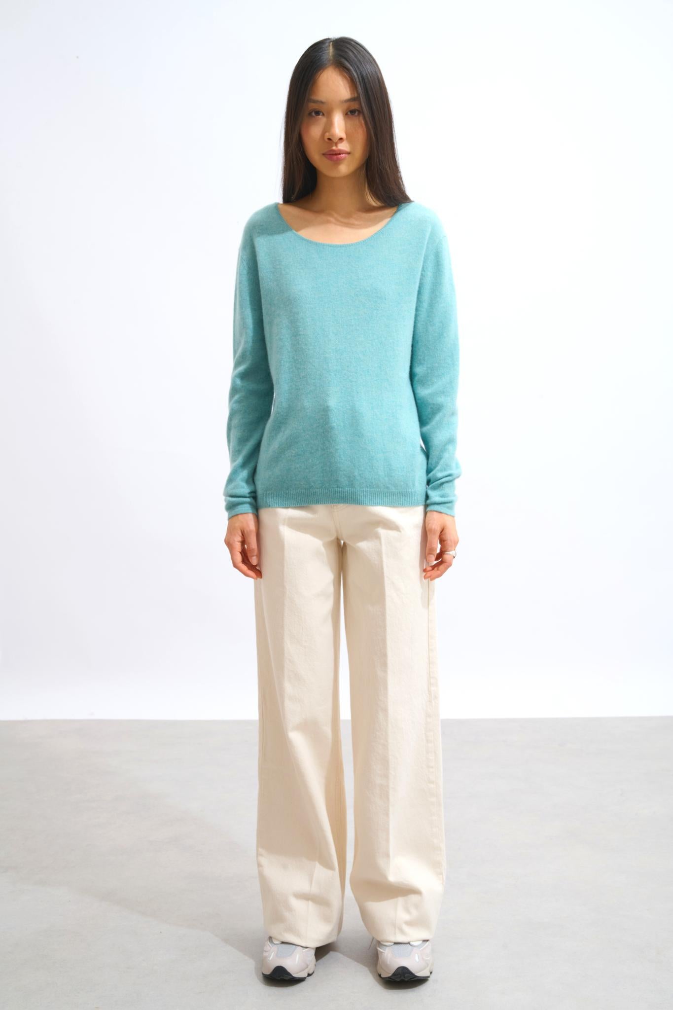 LANFON mottled green boat-neck sweater 100% cashmere