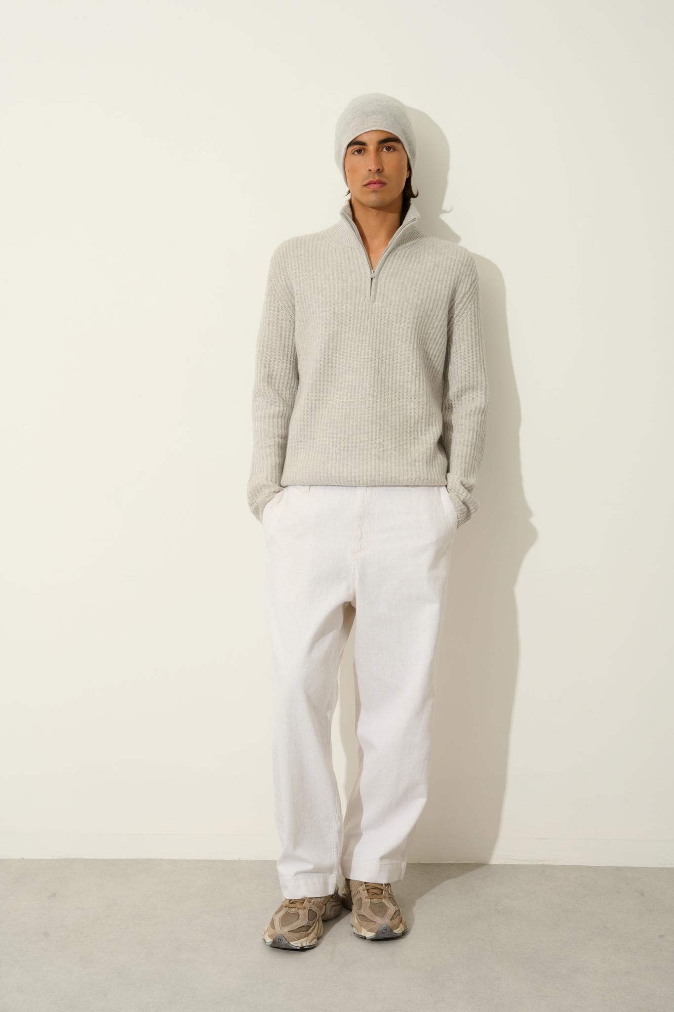 LHAMU trucker sweater 6 threads glacier mottled 100% cashmere