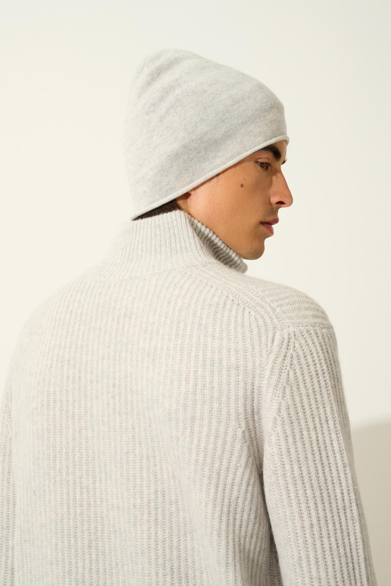 LHAMU trucker sweater 6 threads glacier mottled 100% cashmere