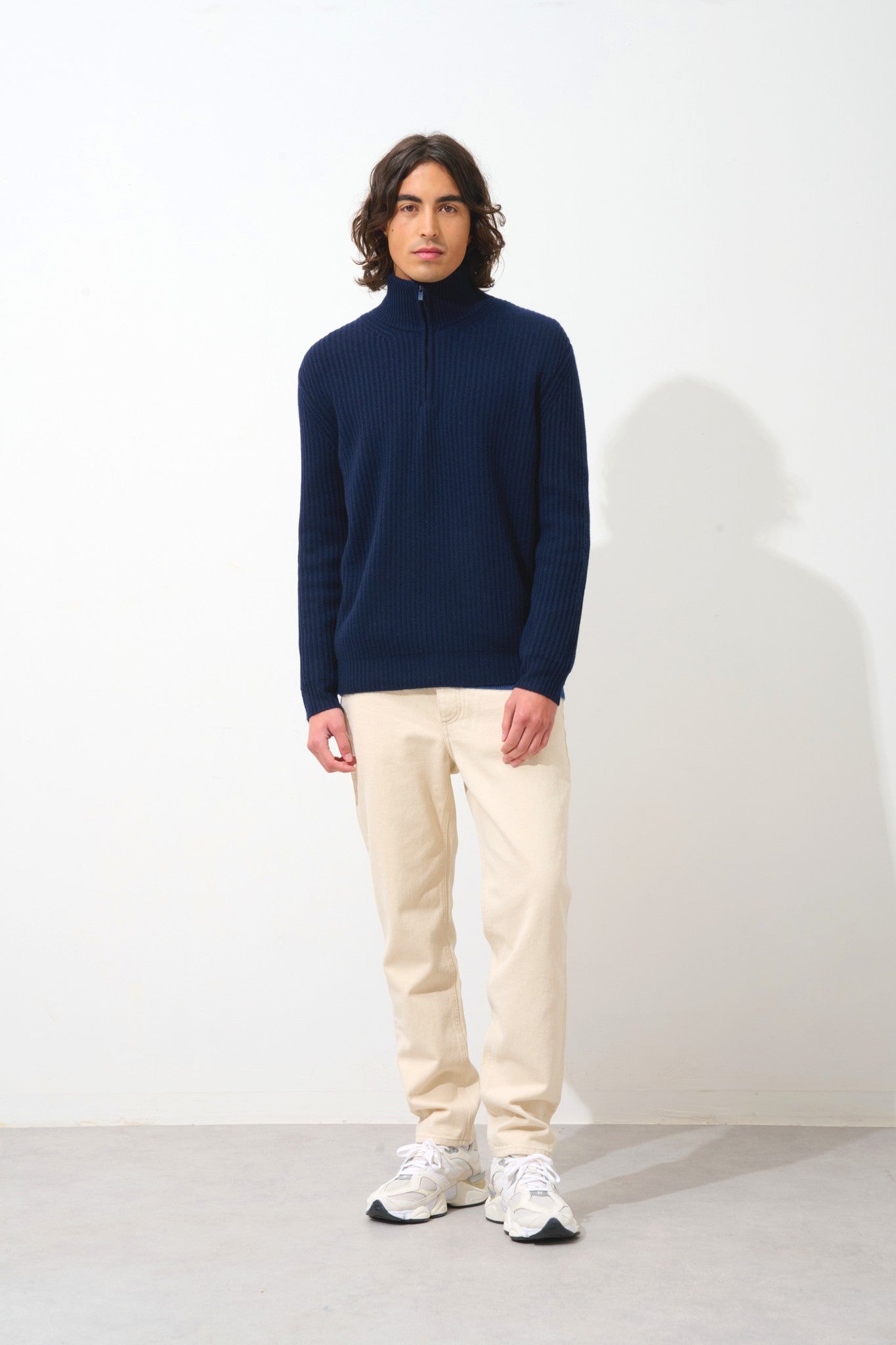 lhamu pull camionneur 6 fils navy 100% cachemire