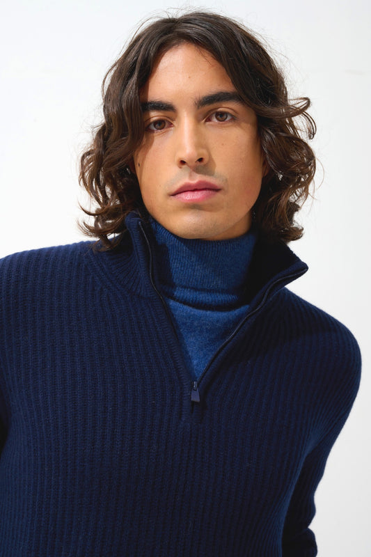 lhamu pull camionneur 6 fils navy 100% cachemire