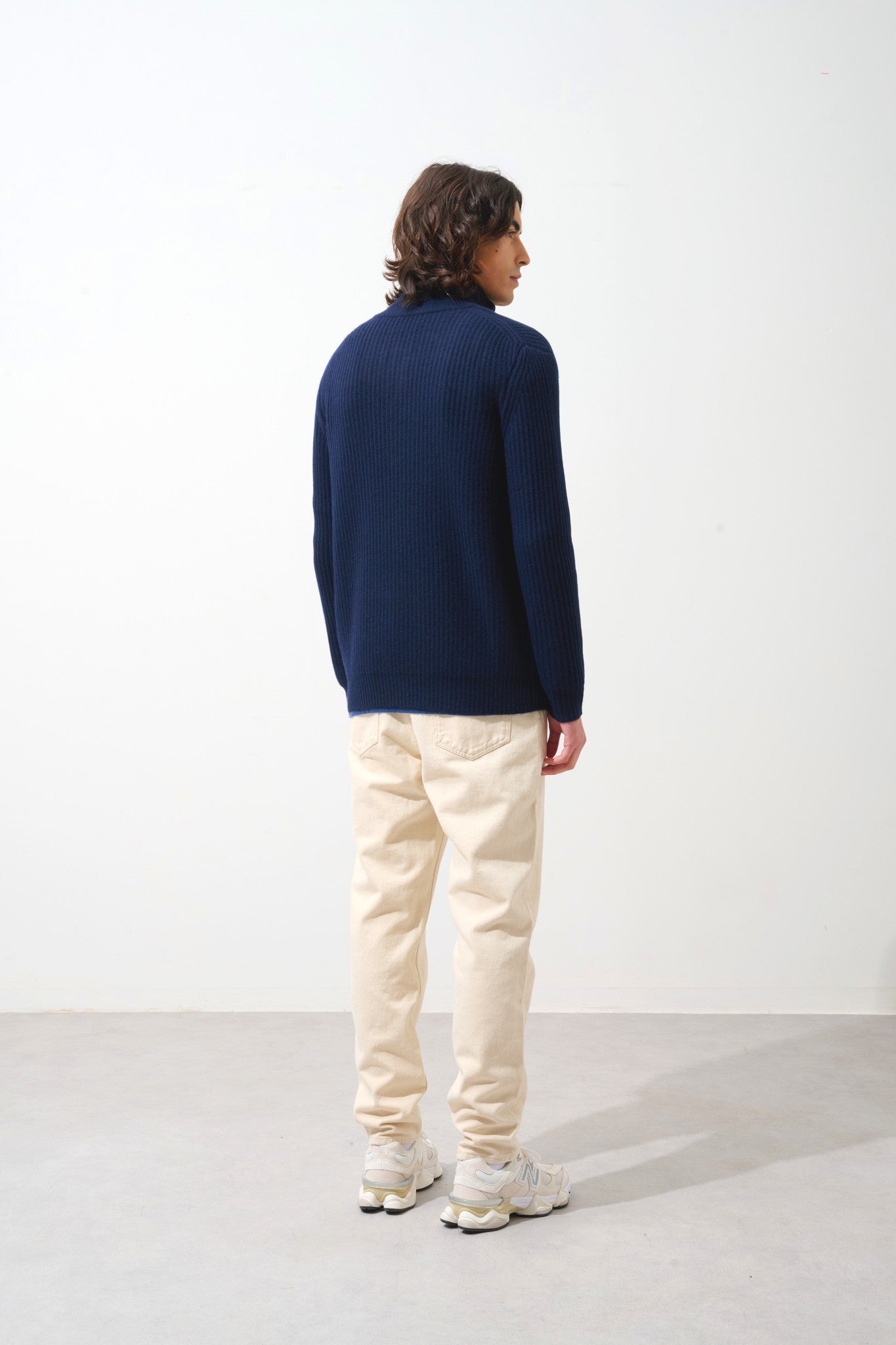 lhamu pull camionneur 6 fils navy 100% cachemire