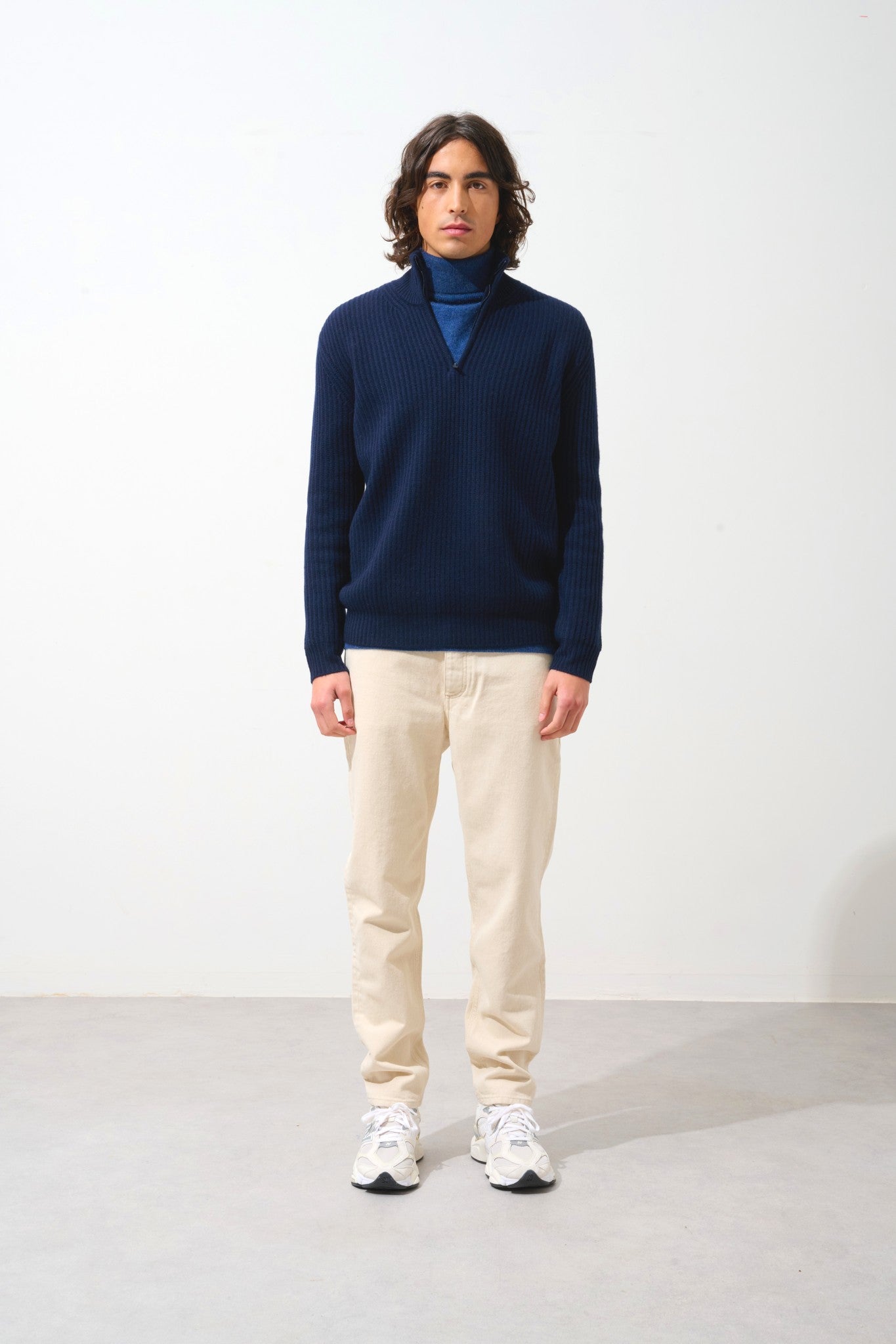 lhamu pull camionneur 6 fils navy 100% cachemire