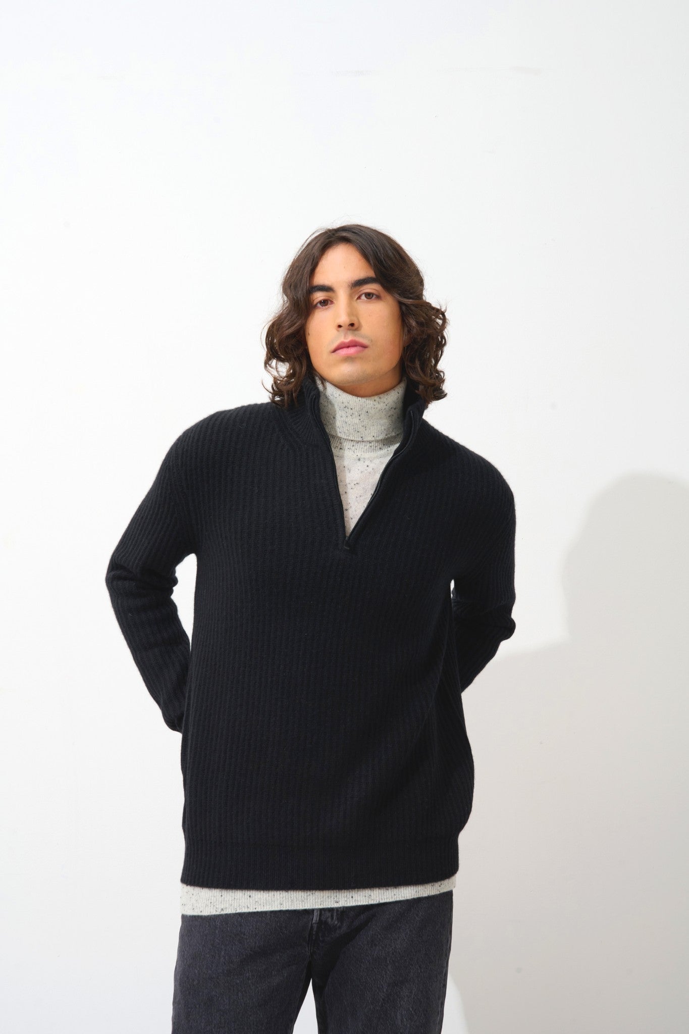 lhamu pull camionneur 6 fils noir 100% cachemire