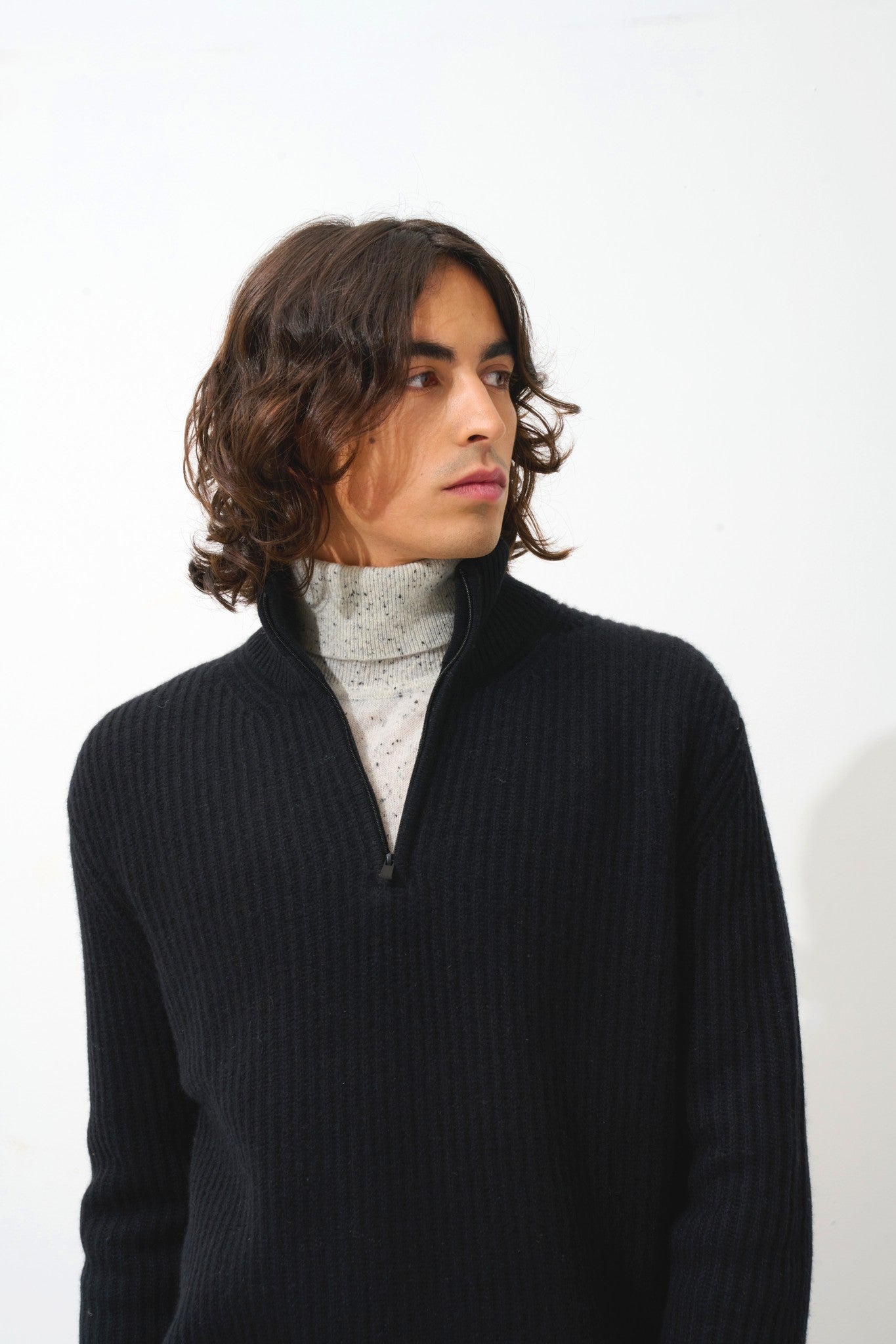 lhamu pull camionneur 6 fils noir 100% cachemire