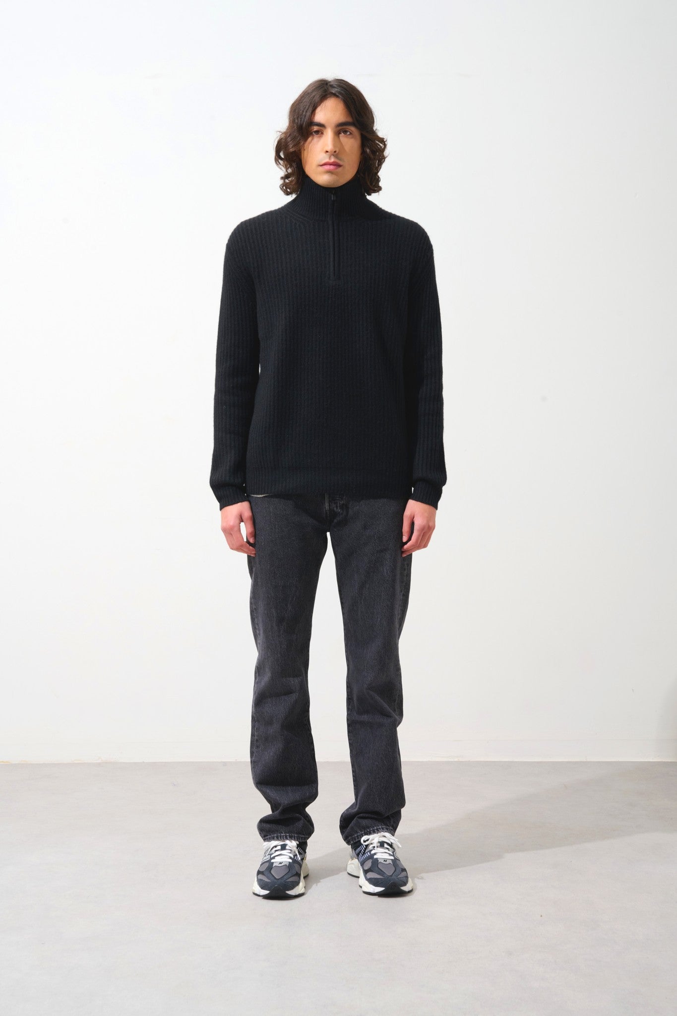 lhamu pull camionneur 6 fils noir 100% cachemire