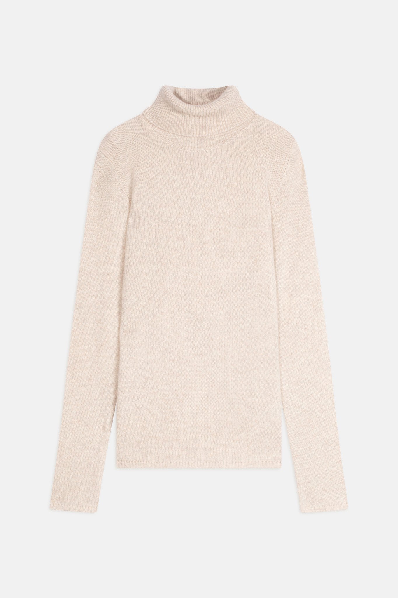 linda pull col roulé 4 fils beige chiné 100% cachemire