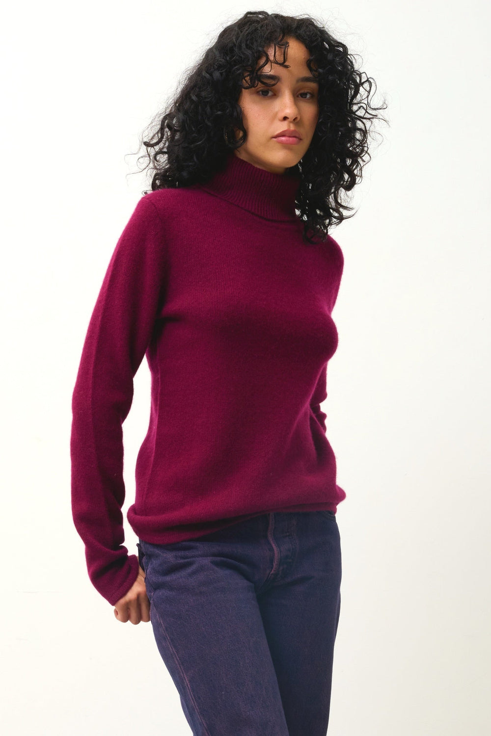 LINDA 4-thread turtleneck sweater burgundy 100% cashmere