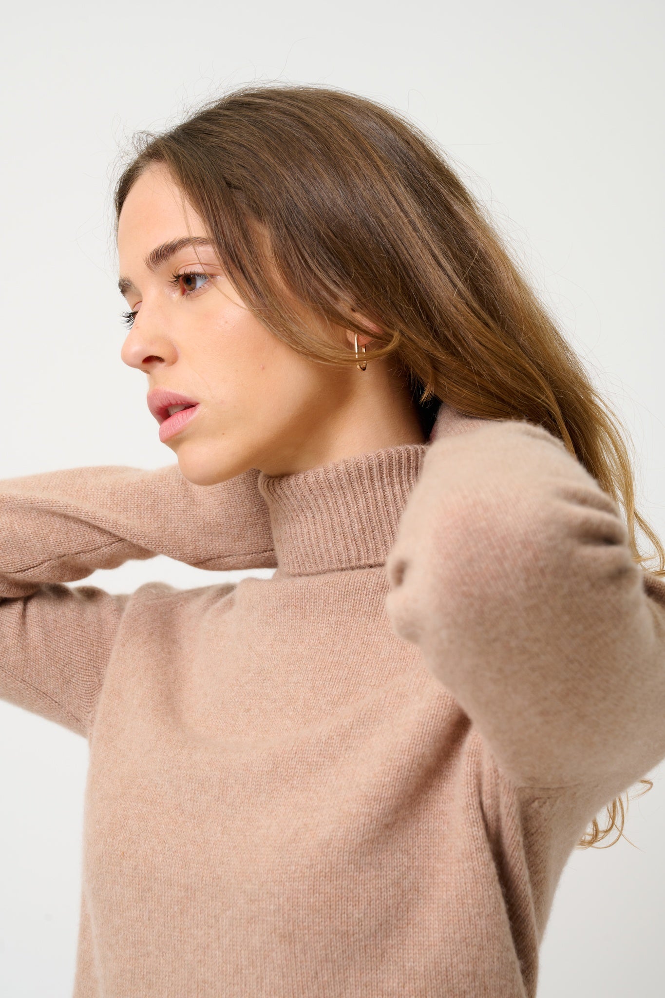 LINDA pull col roulé 4 fils camel chiné 100% cachemire