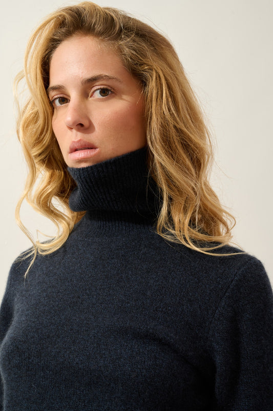 linda pull col roulé 4 fils caviar 100% cachemire