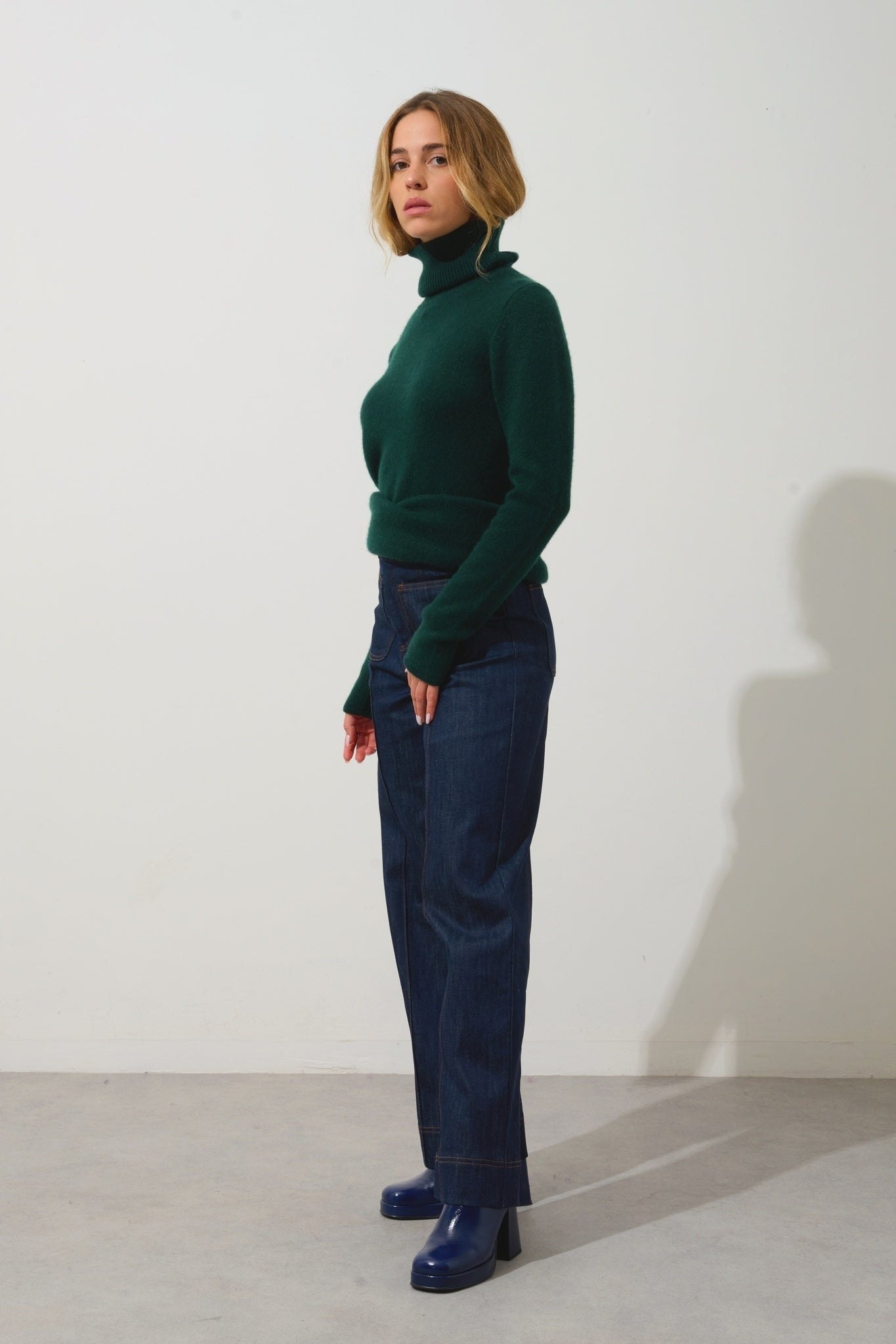 LINDA cypress 4-thread roll-neck sweater 100% cashmere