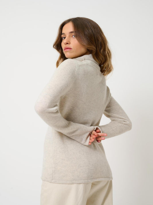 LINDA pull col roulé 4 fils gris perle chiné 100% cachemire