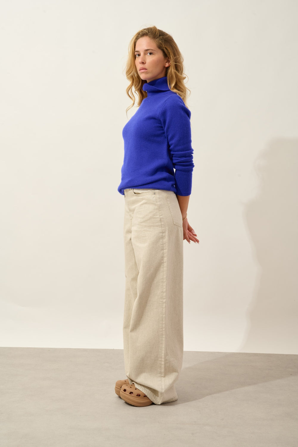 linda pull col roulé 4 fils indigo 100% cachemire