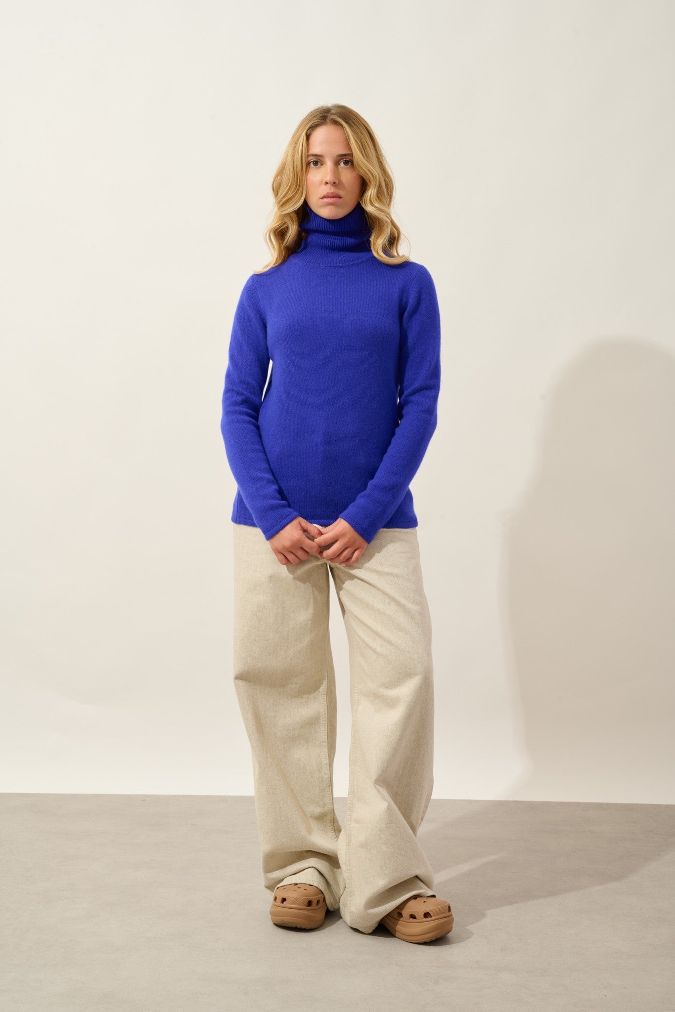 linda pull col roulé 4 fils indigo 100% cachemire