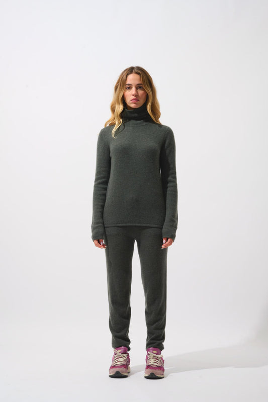 LINDA pull col roulé 4 fils kaki chiné 100% cachemire