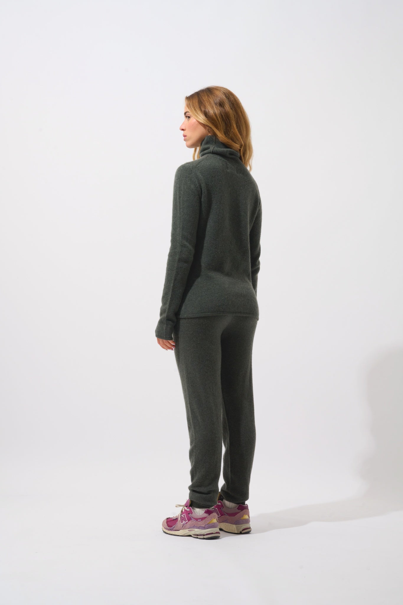 LINDA pull col roulé 4 fils kaki chiné 100% cachemire