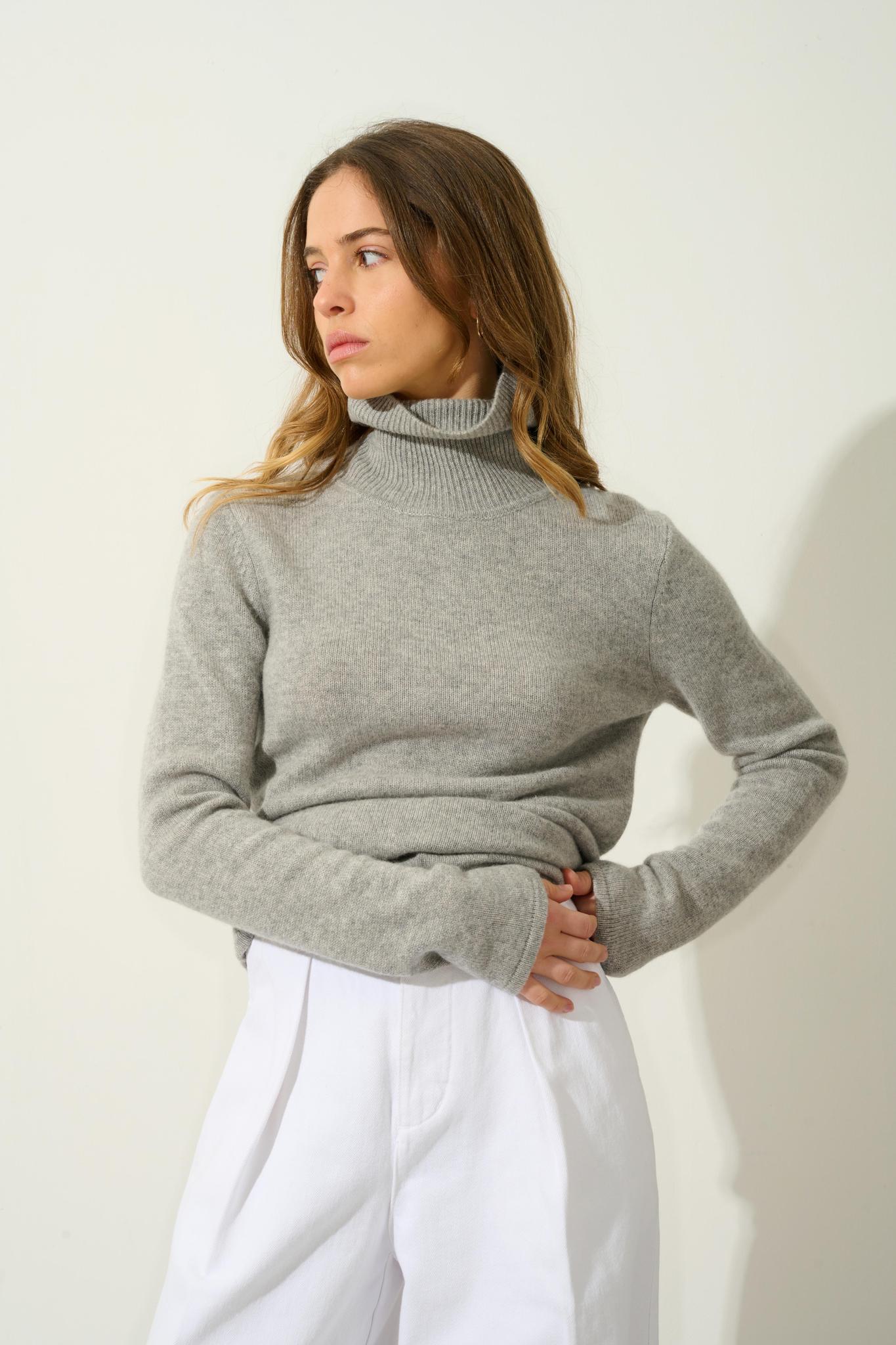 LINDA 4-thread turtleneck sweater nuage chiné 100% cashmere