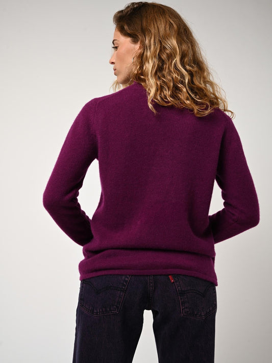 LINDA pull col roulé 4 fils prune 100% cachemire