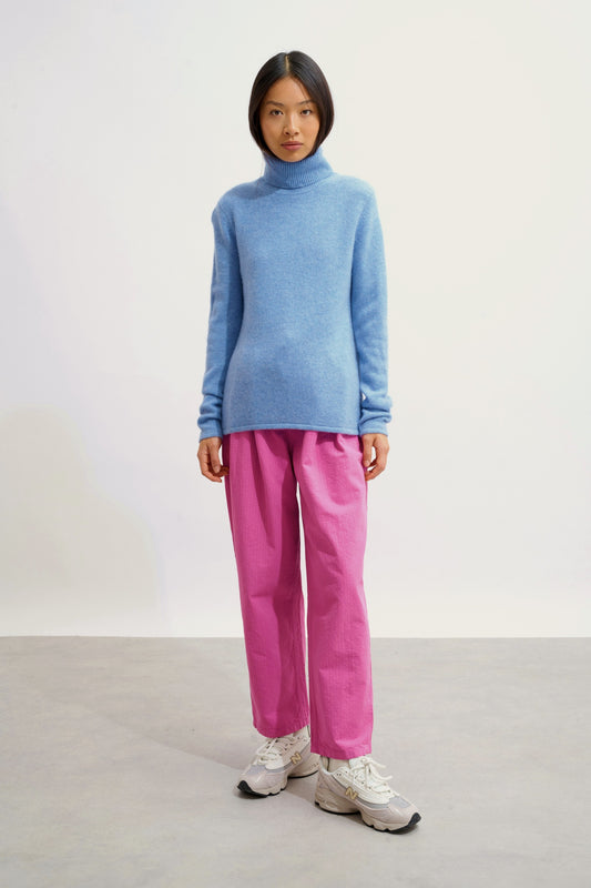 LINDA pull col roulé 4 fils sky 100% cachemire
