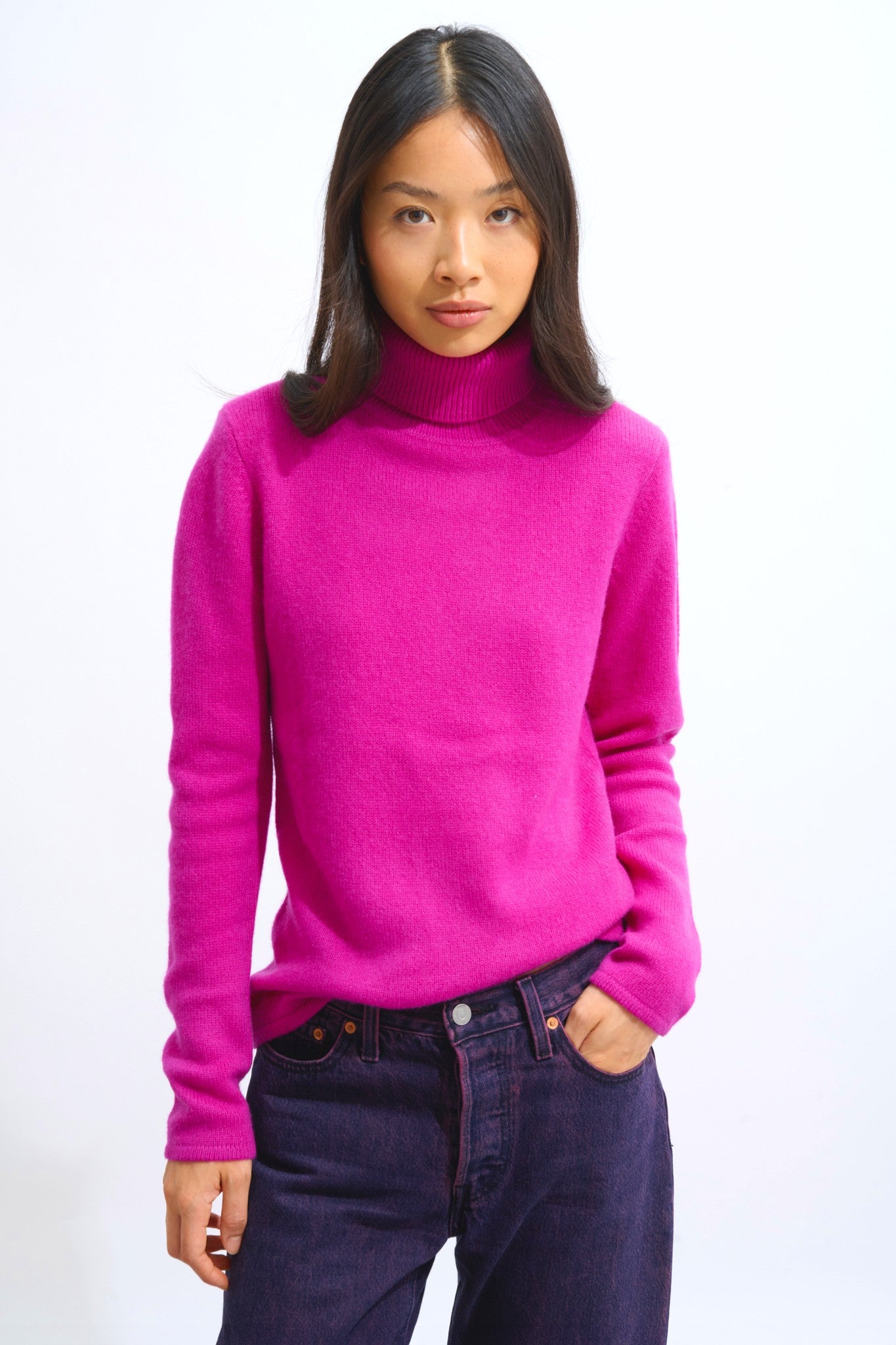 linda pull col roulé 4 fils violine 100% cachemire