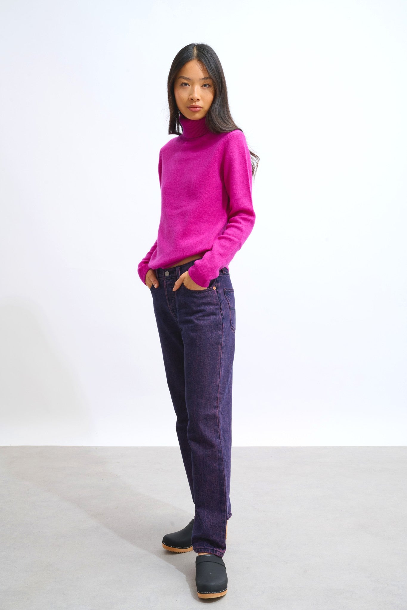 linda pull col roulé 4 fils violine 100% cachemire