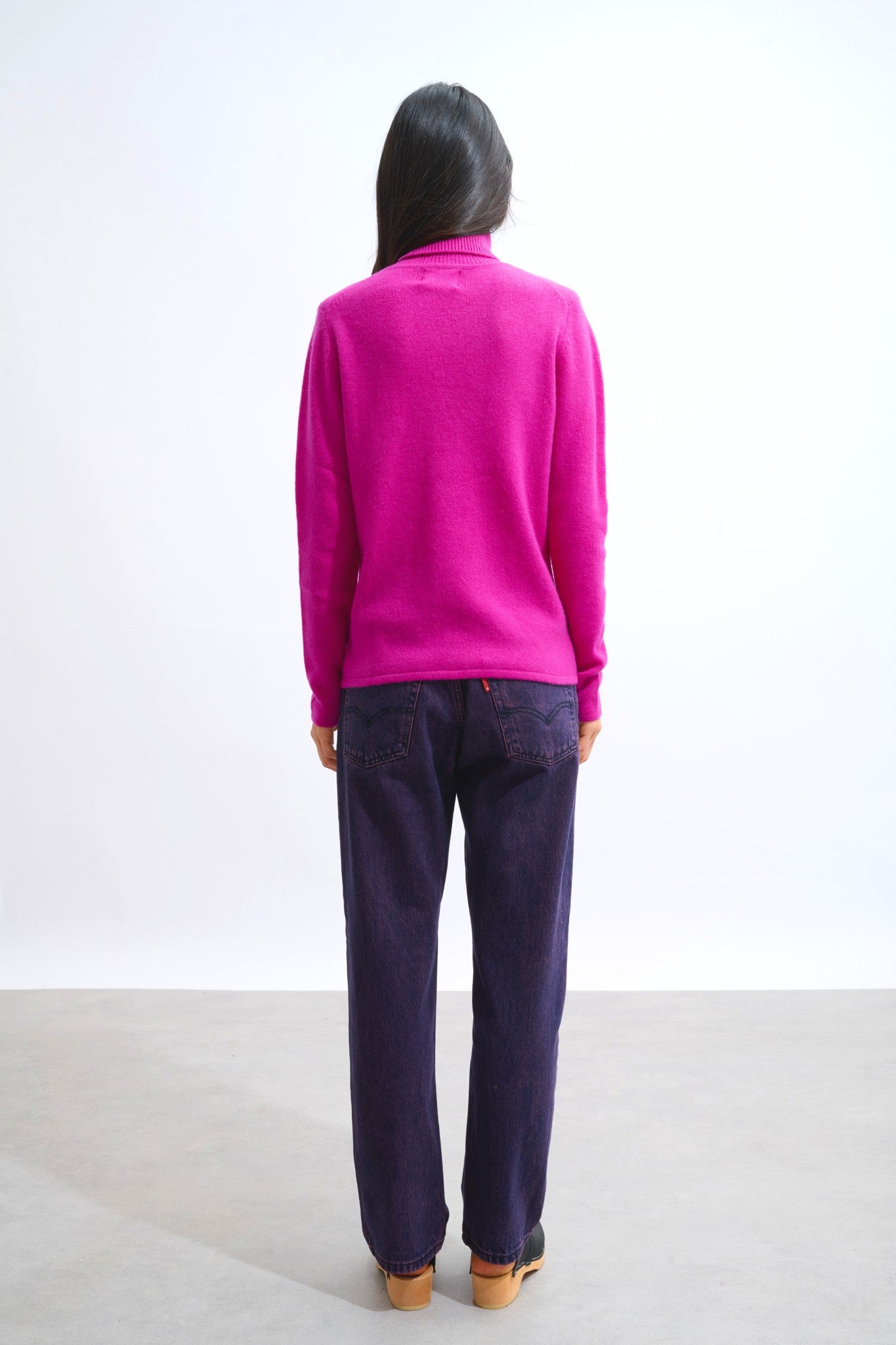 linda pull col roulé 4 fils violine 100% cachemire