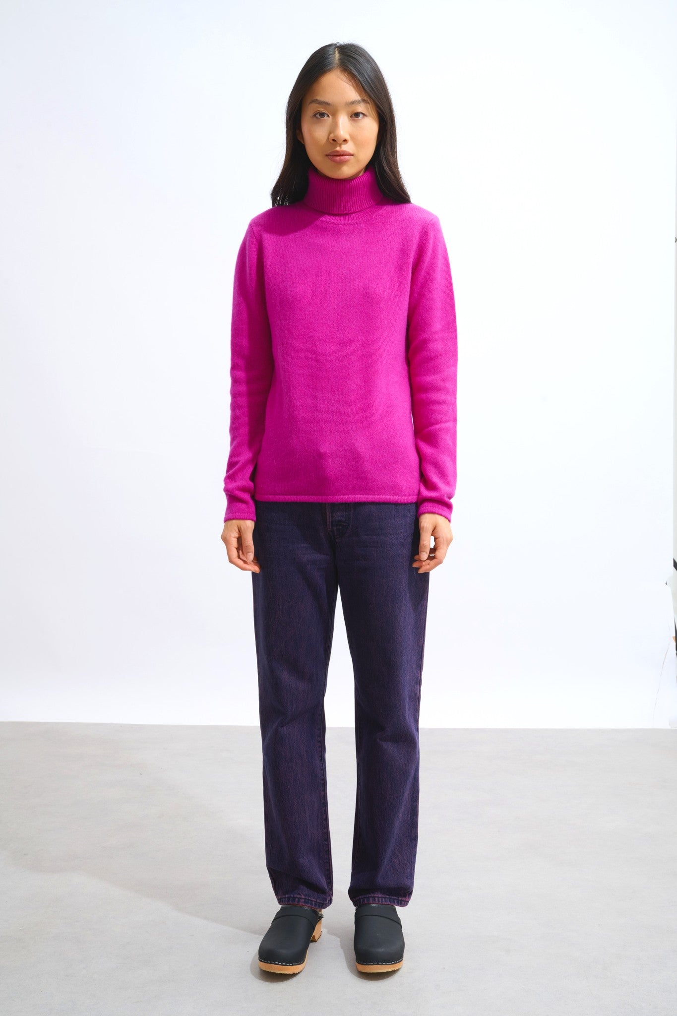 linda pull col roulé 4 fils violine 100% cachemire