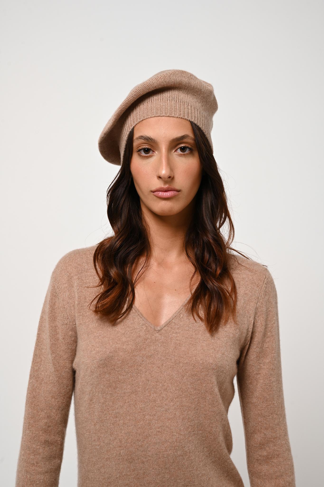 LIWI 4-thread camel mottled beret 100% cashmere