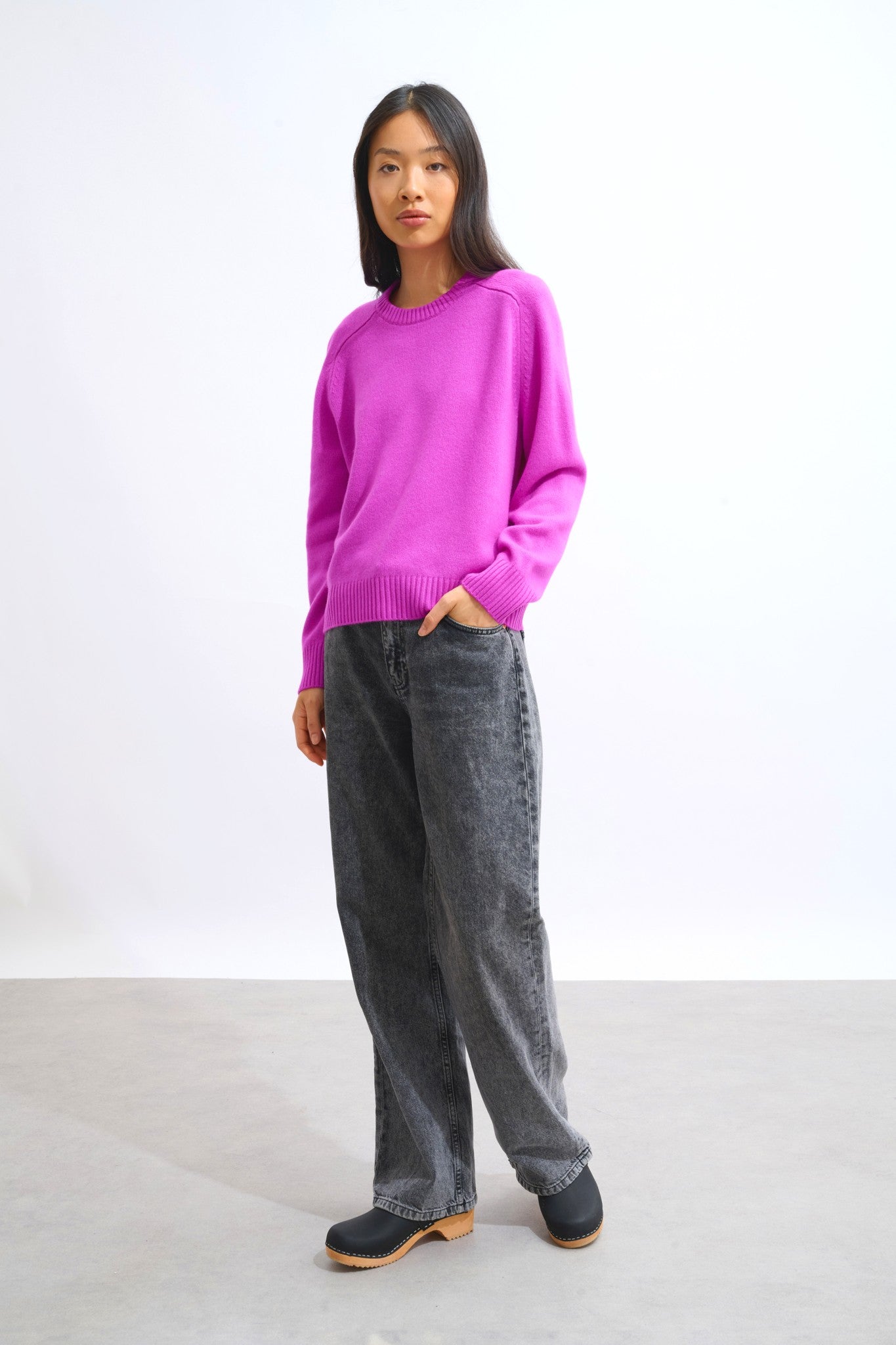 lorena pull col rond 4 fils violet fluo 100% cachemire