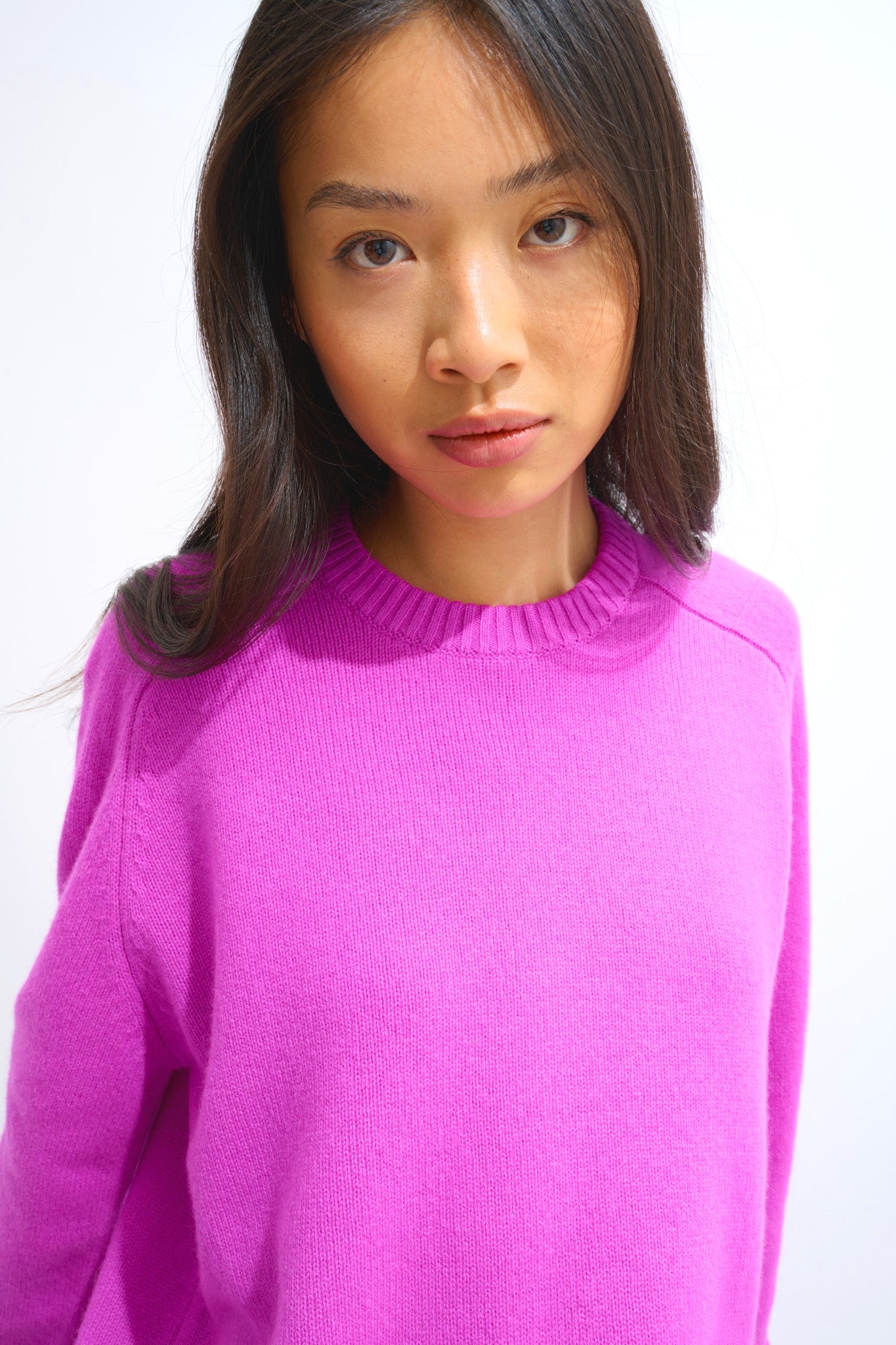 lorena pull col rond 4 fils violet fluo 100% cachemire