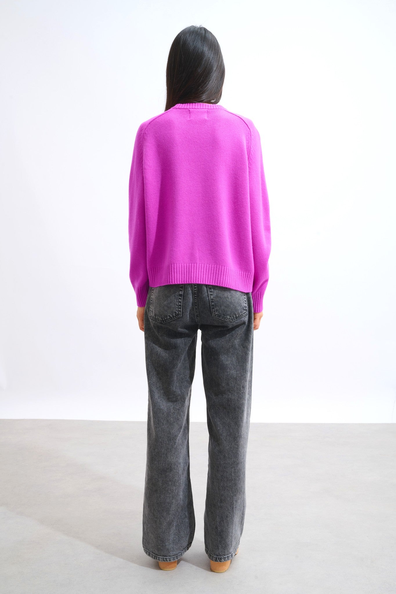 lorena pull col rond 4 fils violet fluo 100% cachemire