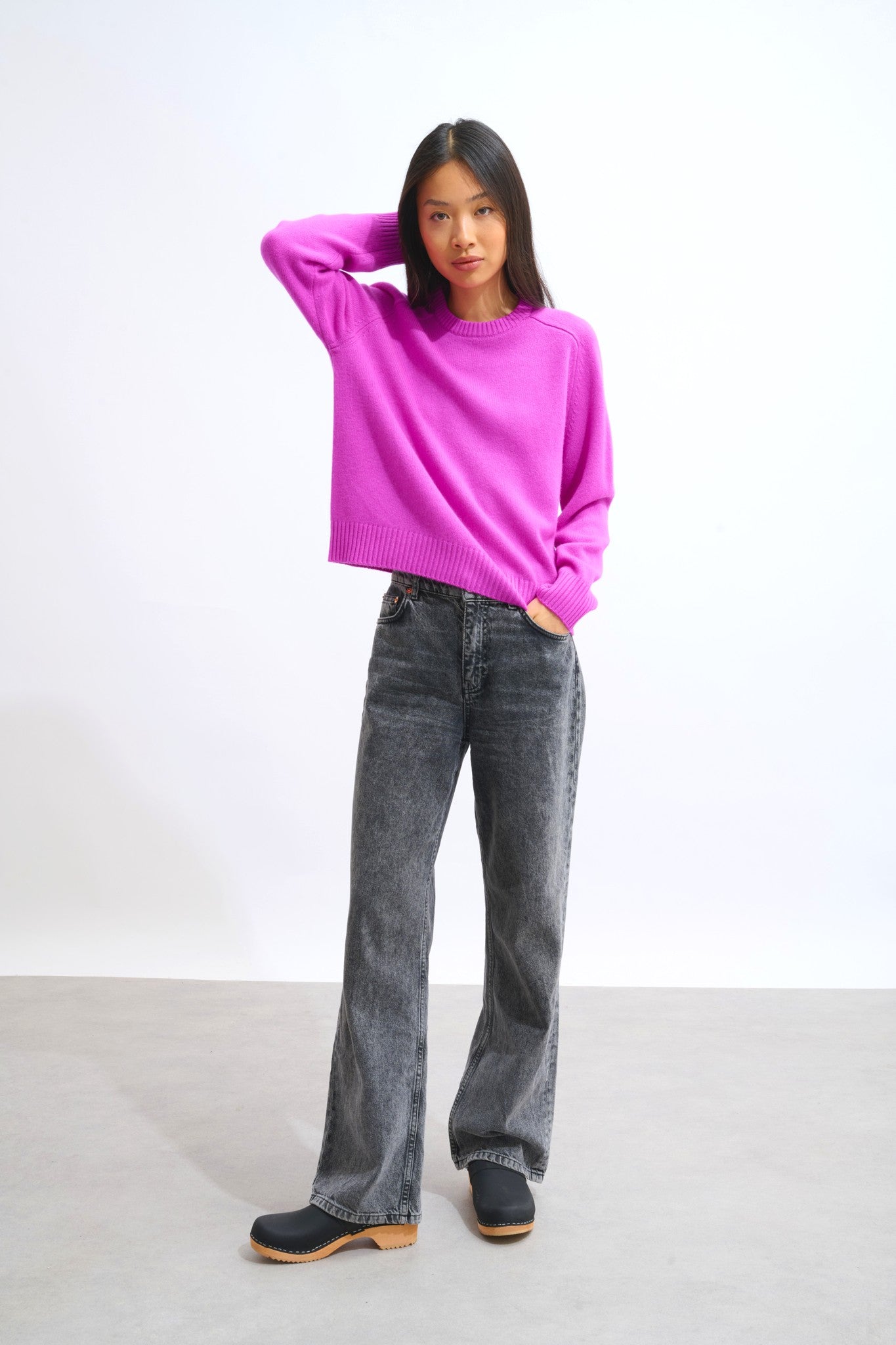 lorena pull col rond 4 fils violet fluo 100% cachemire