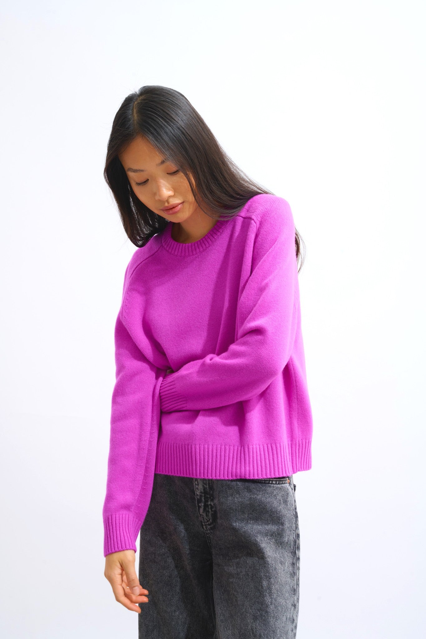 lorena pull col rond 4 fils violet fluo 100% cachemire