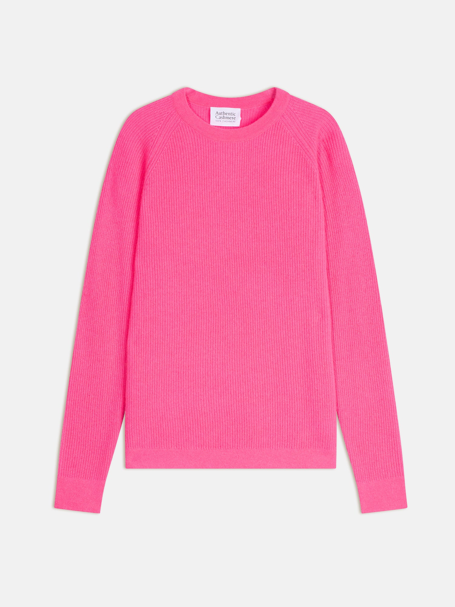 LUNÉA pull col rond rose fluo 100% cachemire