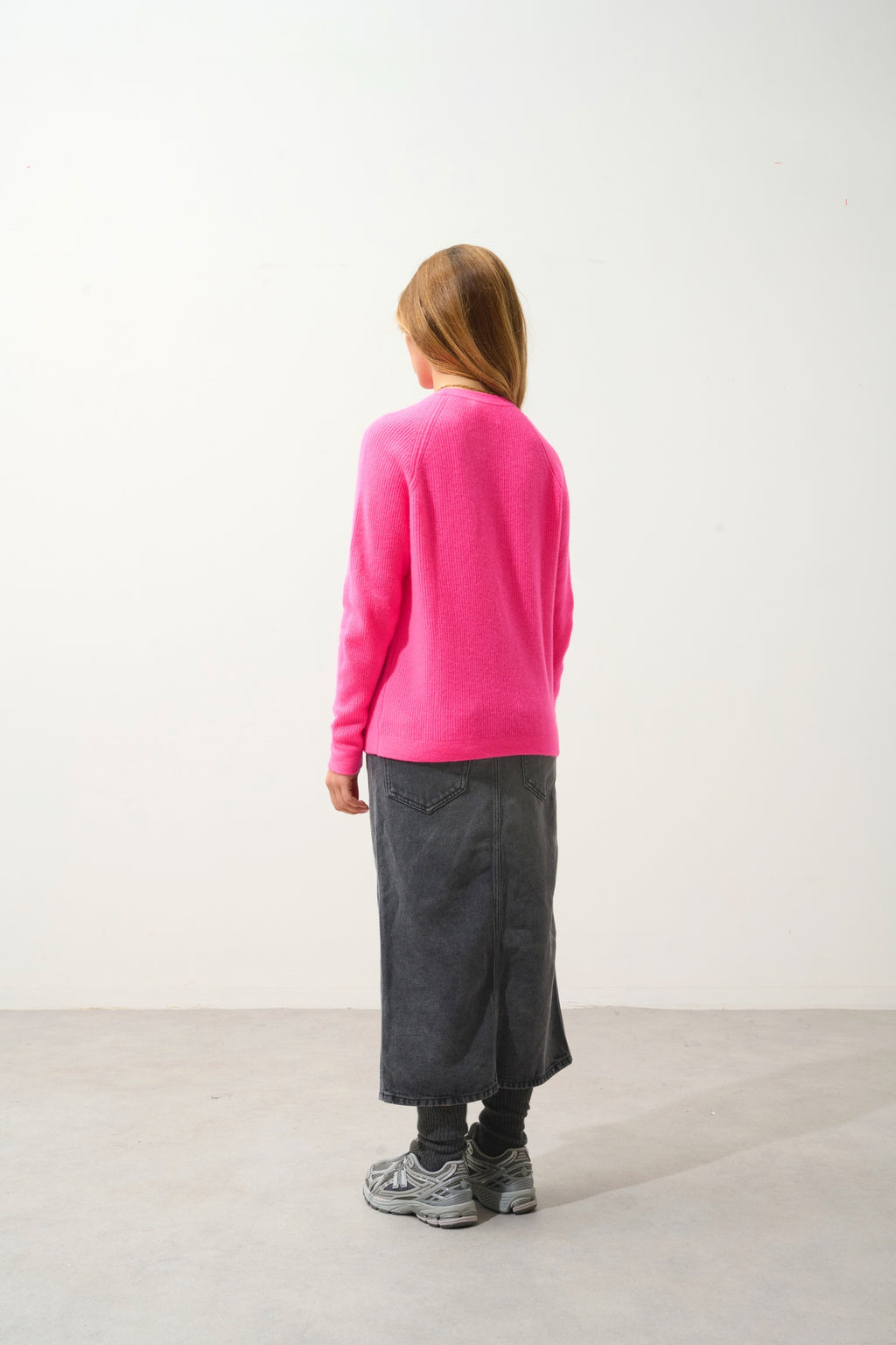 LUNÉA pull col rond rose fluo 100% cachemire