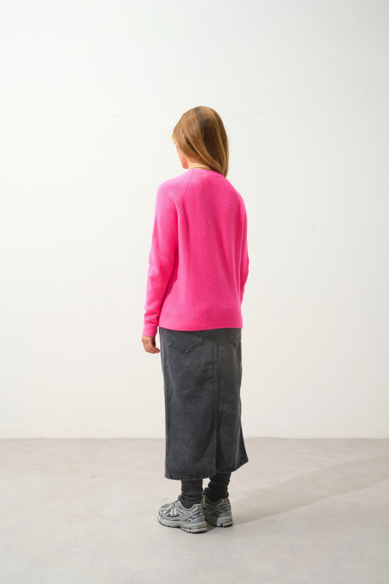 LUNÉA pull col rond rose fluo 100% cachemire
