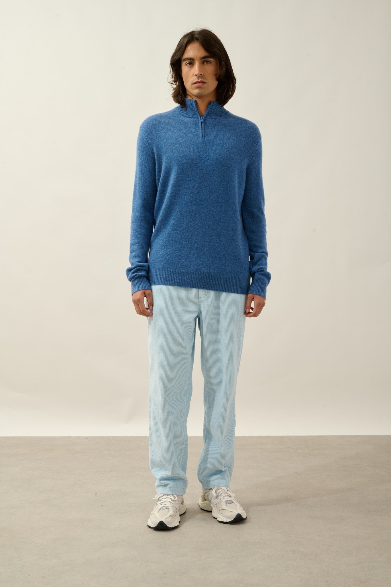 lyna pull camionneur 4 fils bleu denim 100% cachemire