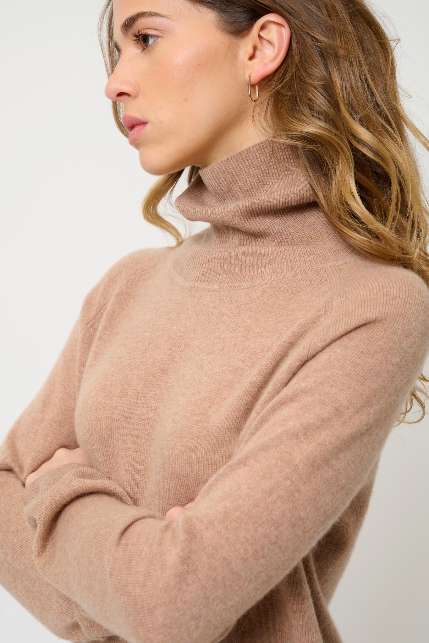 MADELINE camel turtleneck sweater 100% cashmere