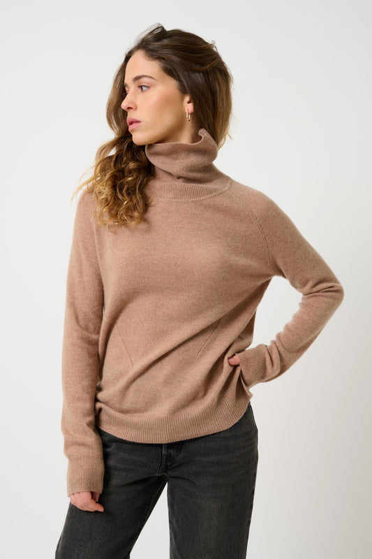 MADELINE camel turtleneck sweater 100% cashmere