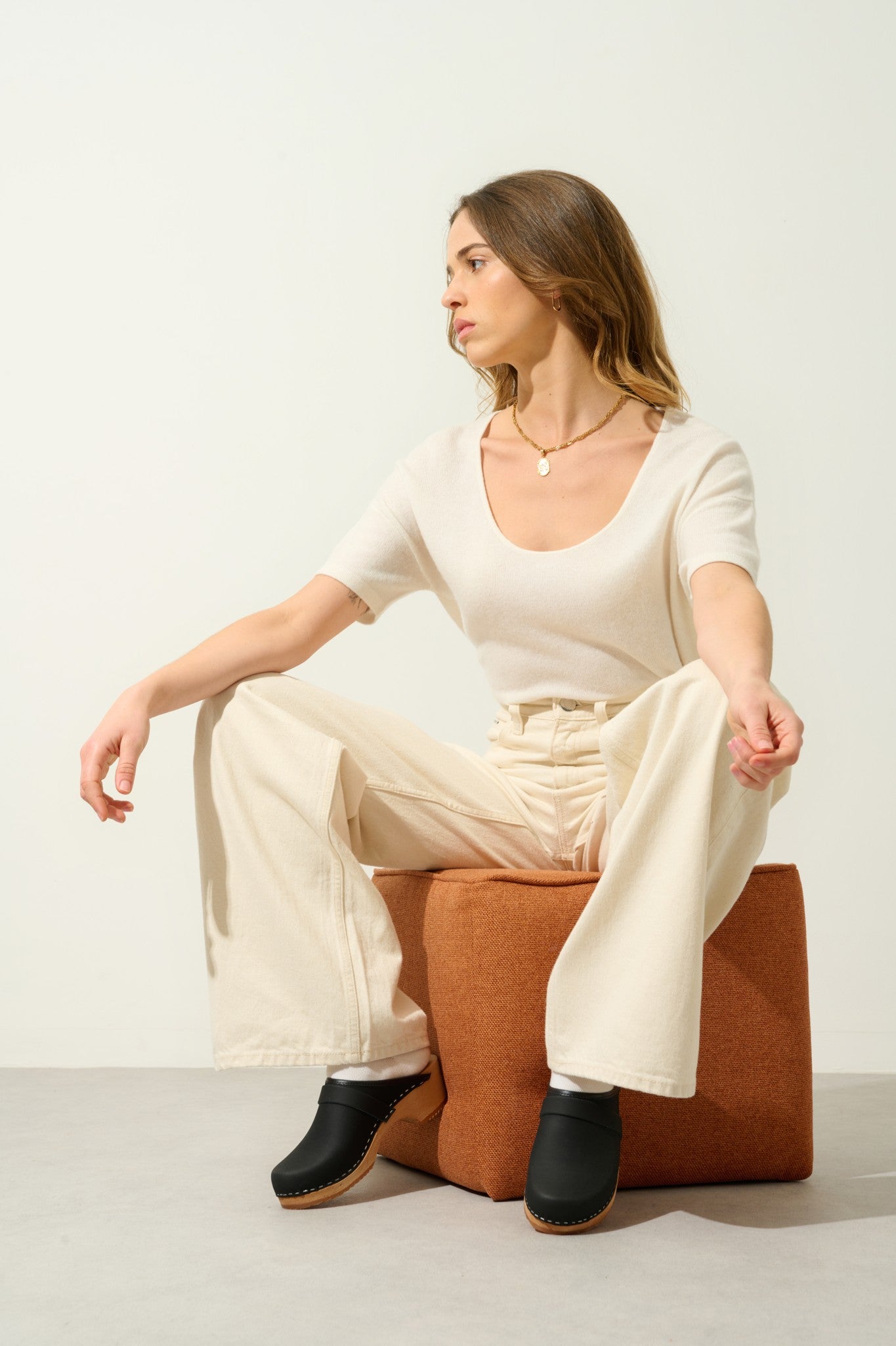 maelys t-shirt col rond ivoire 100% cachemire