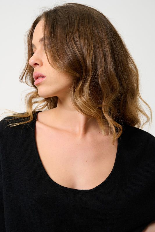 maelys t-shirt col rond noir 100% cachemire