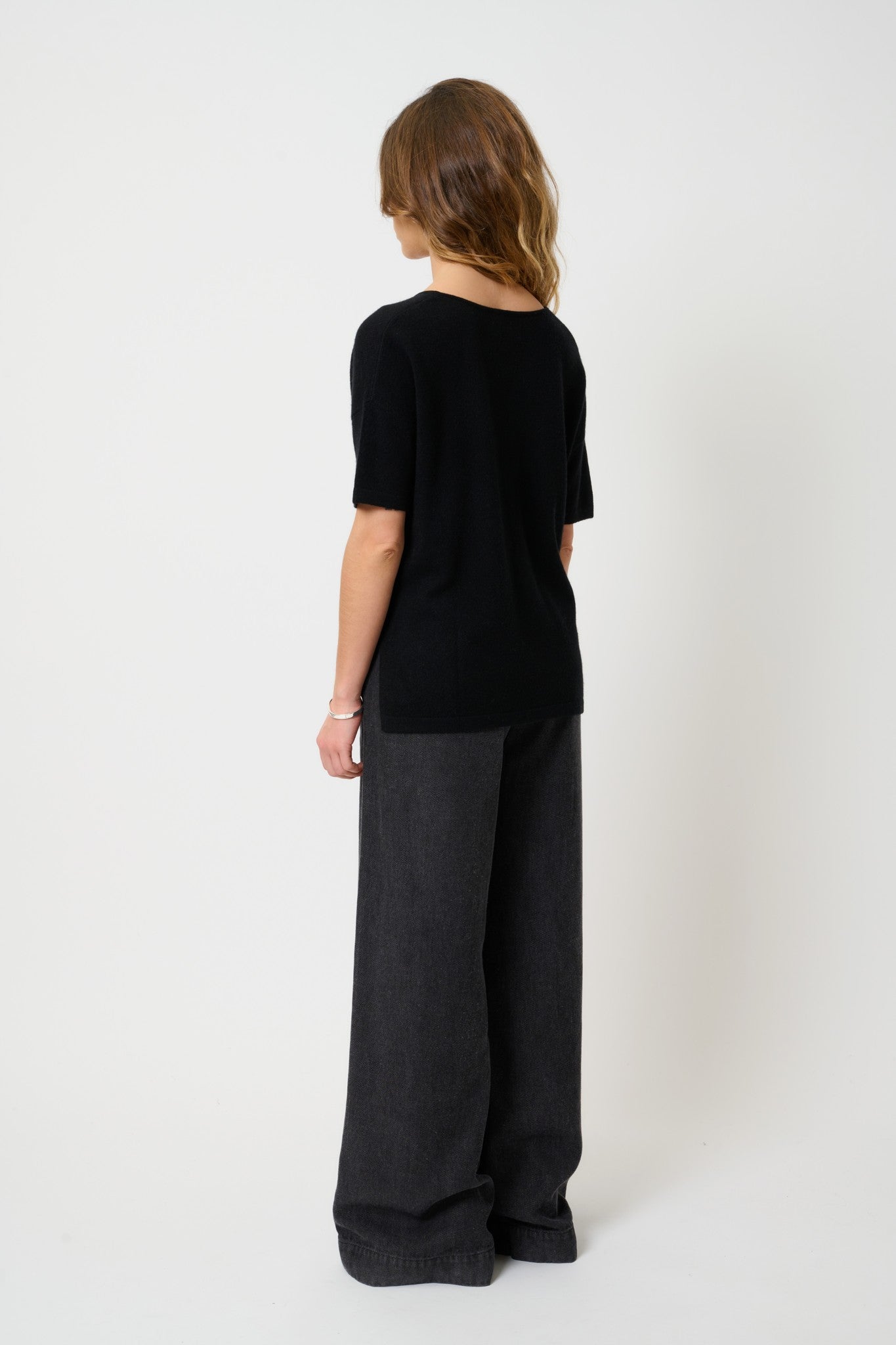 maelys t-shirt col rond noir 100% cachemire