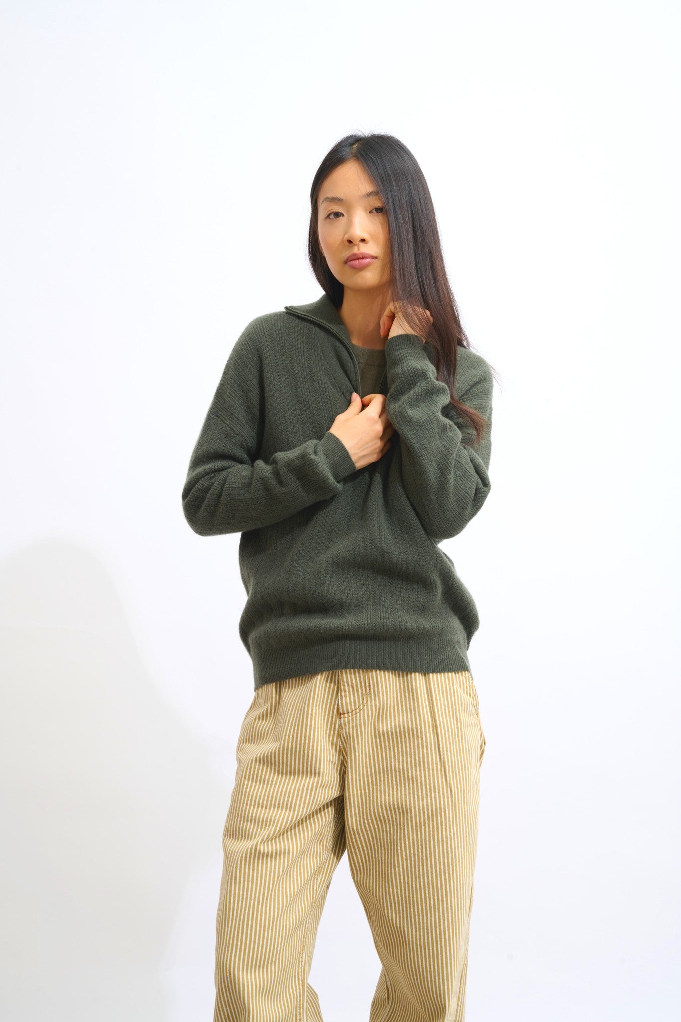 marie pull camionneur kaki 100% cachemire