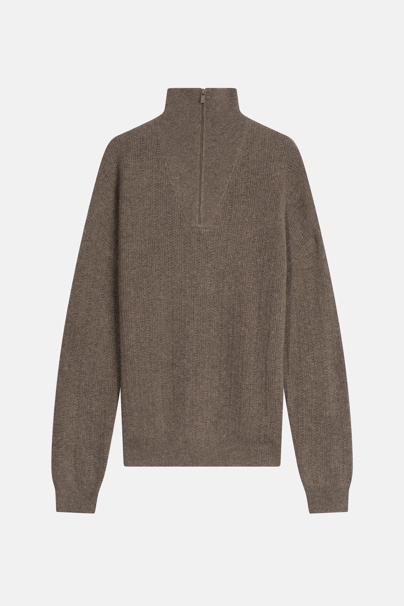 MARIE Trucker Pullover taupe meliert 100% Kaschmir