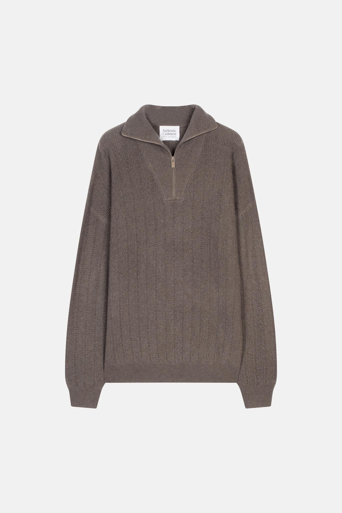 MARIE Trucker Pullover taupe meliert 100% Kaschmir