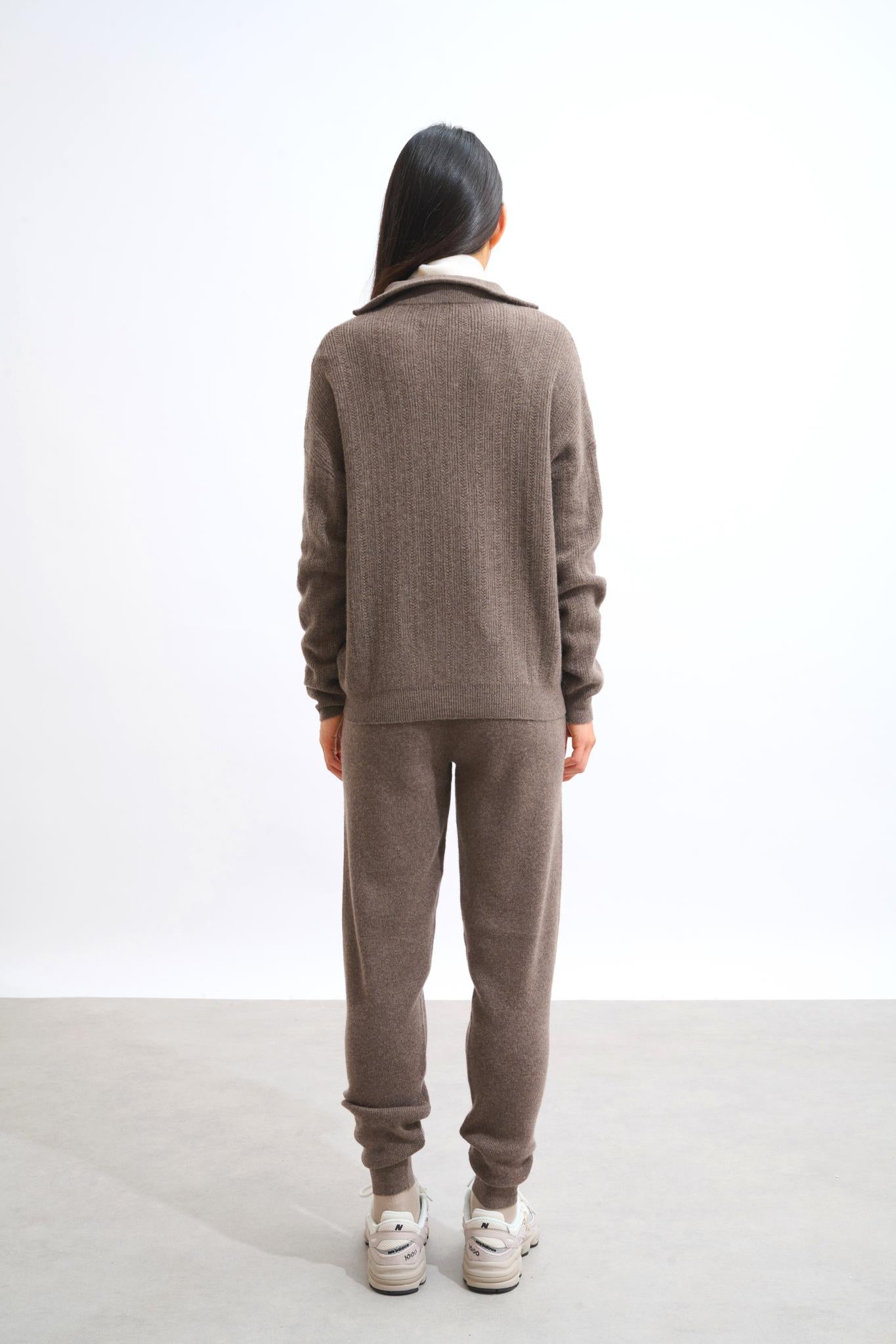 MARIE Trucker Pullover taupe meliert 100% Kaschmir